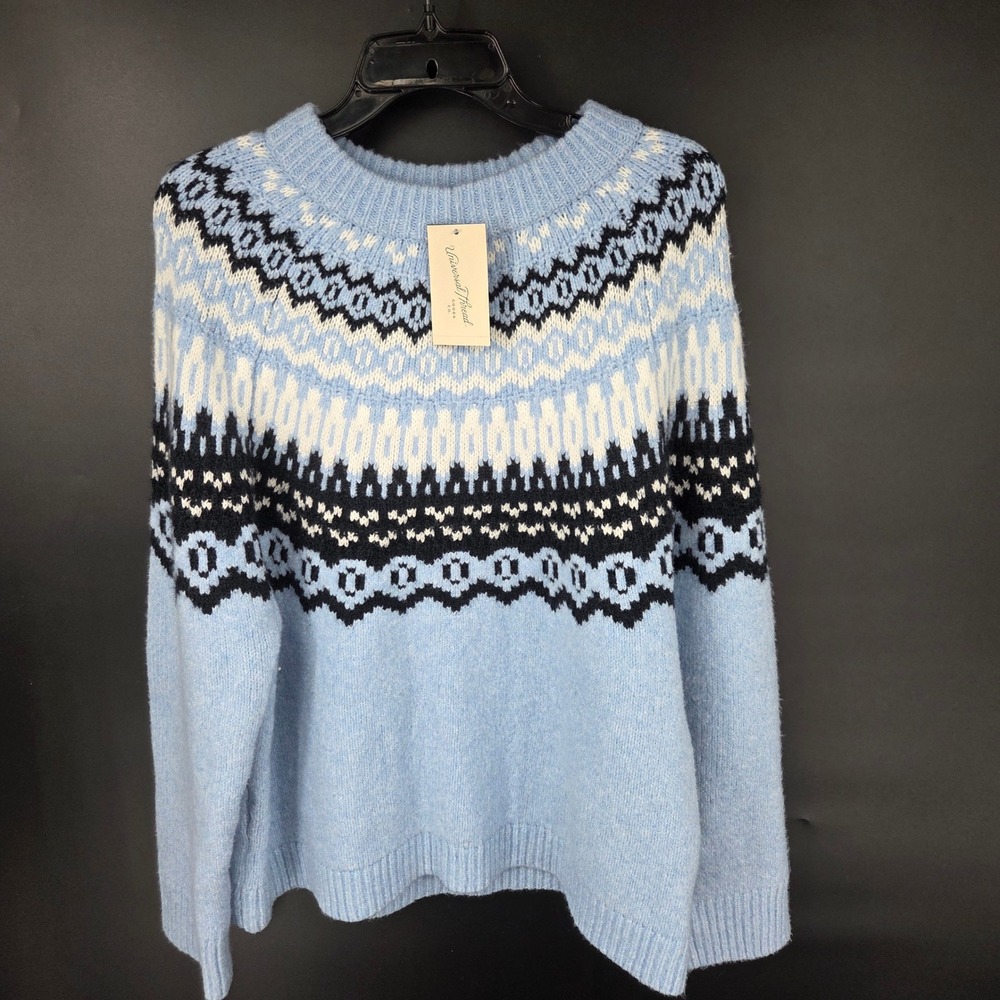 Universal Thread Womens Fair Isle Crew Neck Sweater Light Blue XL New
